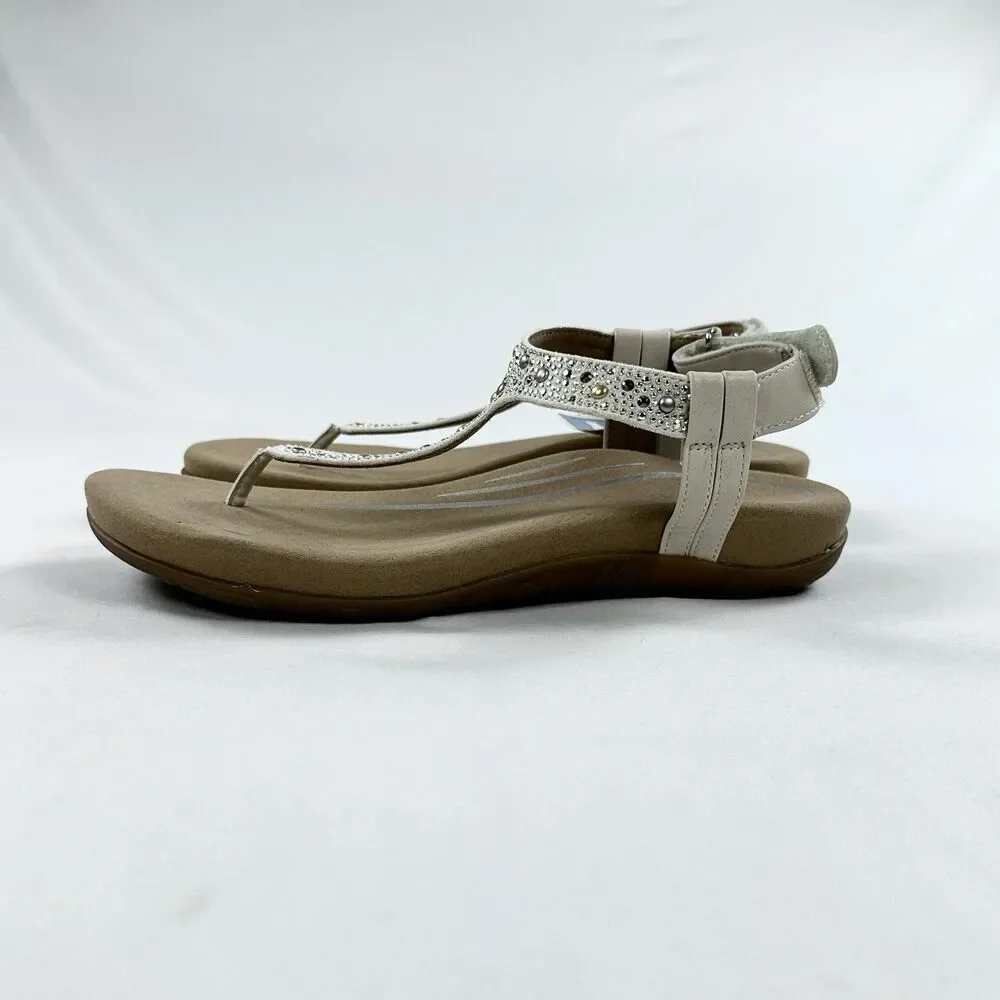 Aetrex Lindsey Beaded Thong Sandals Size 9 9.5 EU 40 Cream Arch Support